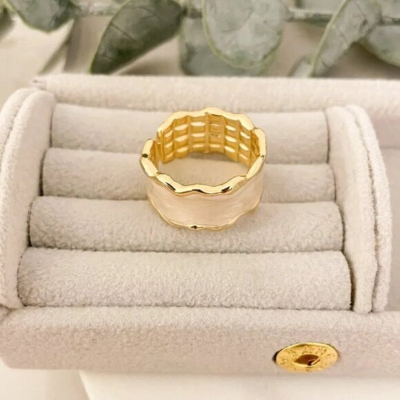 925 Sterling Silver Gold Ring Wavy Modern Ring Geometric Ring Band - Picture 5 of 8